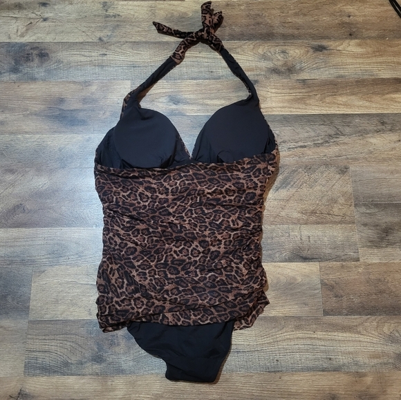 Popilush Leopard Print V Neck Halter Tummy Control One Piece Swimsuit Size L - Picture 12 of 12